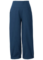 100% cotton Navy blue wide-leg pants with pockets and pleated ankles