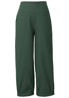 Relaxed fit high waisted wide leg cotton pants in jungle green with pleated ankles and pockets