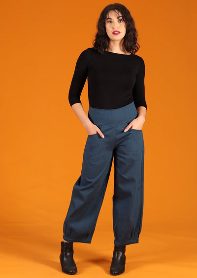 high waisted blue cotton drill pants