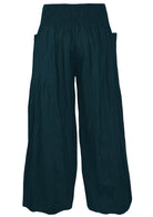 back view 100% cotton harem pants in deep teal