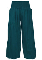 back view 100% cotton harem pants in deep teal