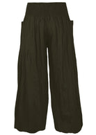 back view 100% cotton harem pants in Olive green shade