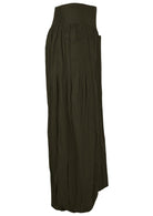 side view 100% cotton harem pants in Olive green shade