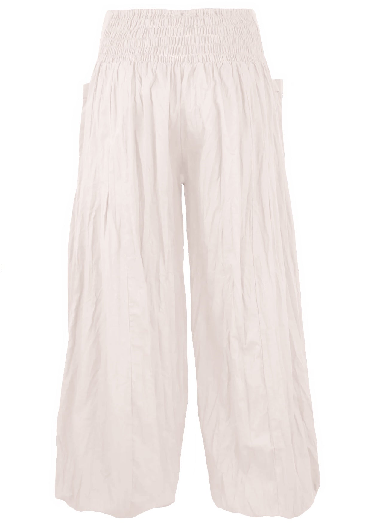 back view 100% cotton harem pants in natural white