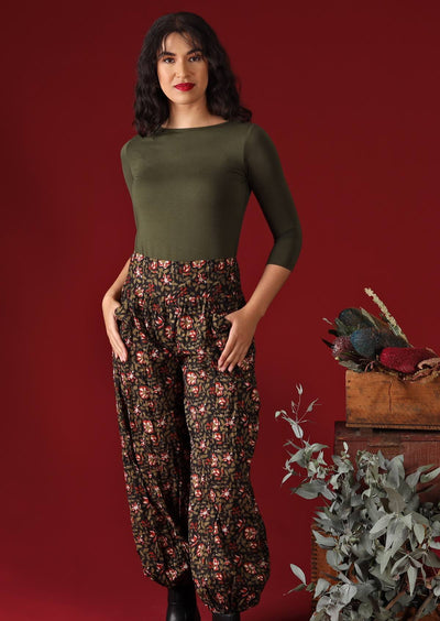 Woman wears loose fitting 100% cotton pants