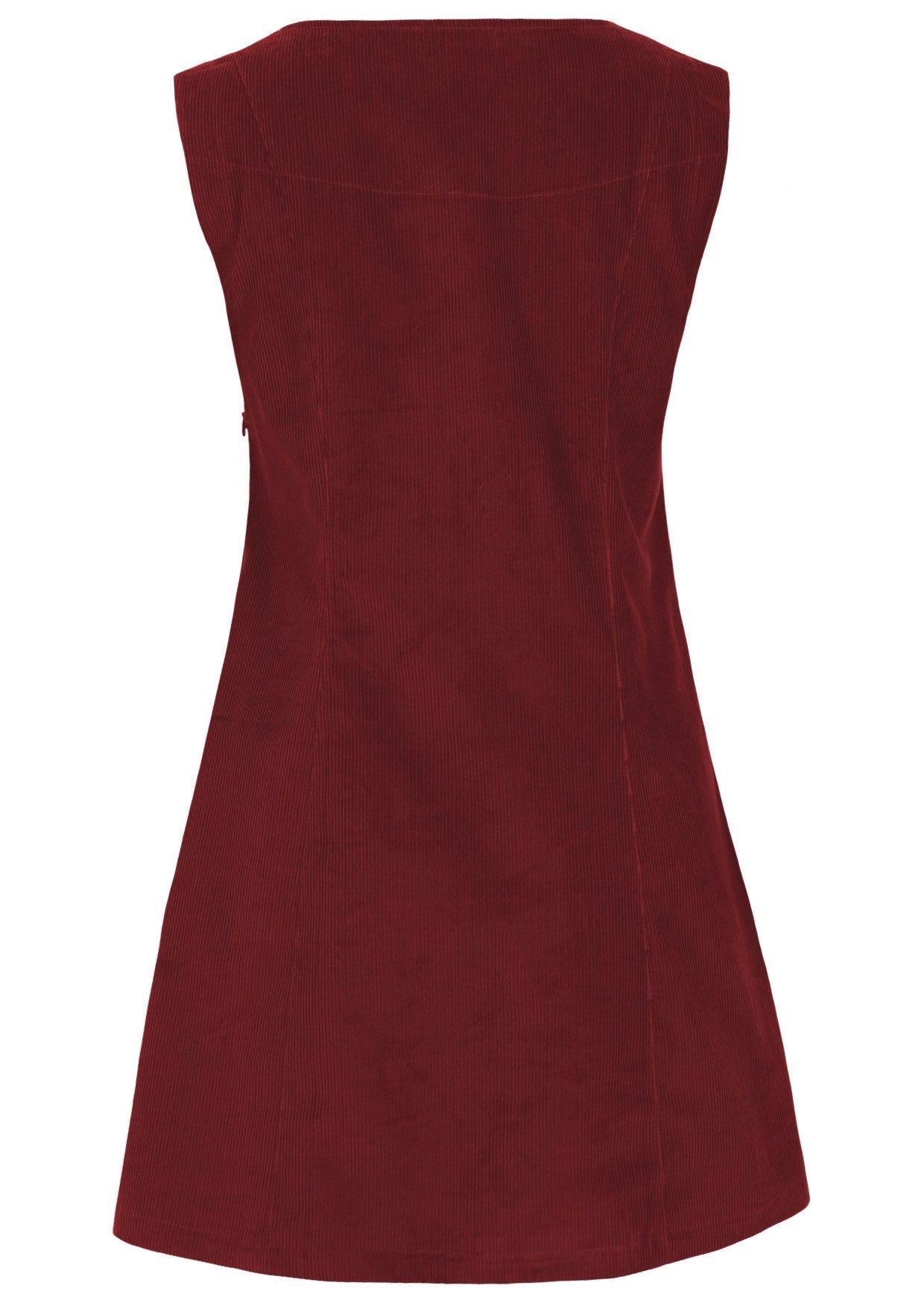 Back  photo of cotton corduroy sleeveless tunic in Cabernet 