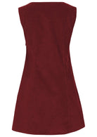 Back  photo of cotton corduroy sleeveless tunic in Cabernet 