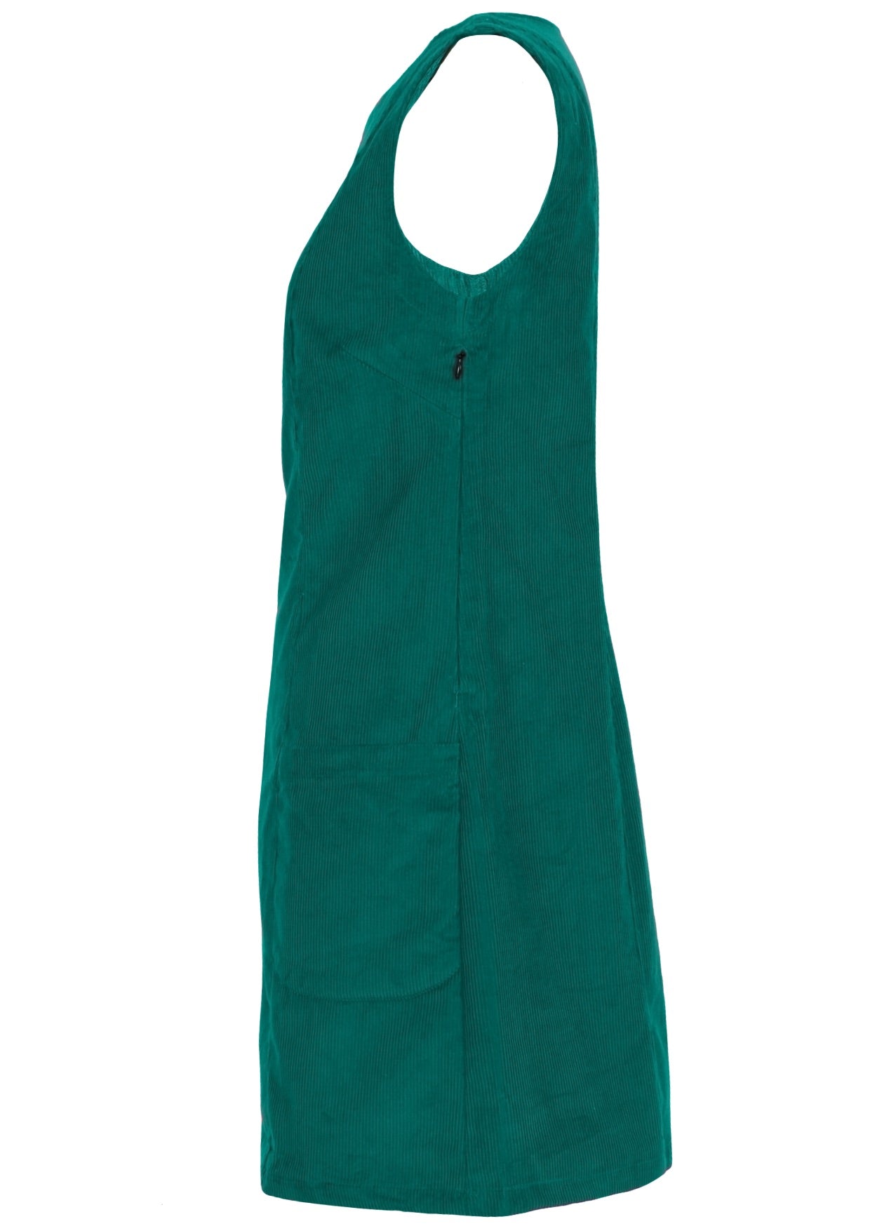 Side mannequin photo of cotton corduroy sleeveless tunic in teal colour with side zip