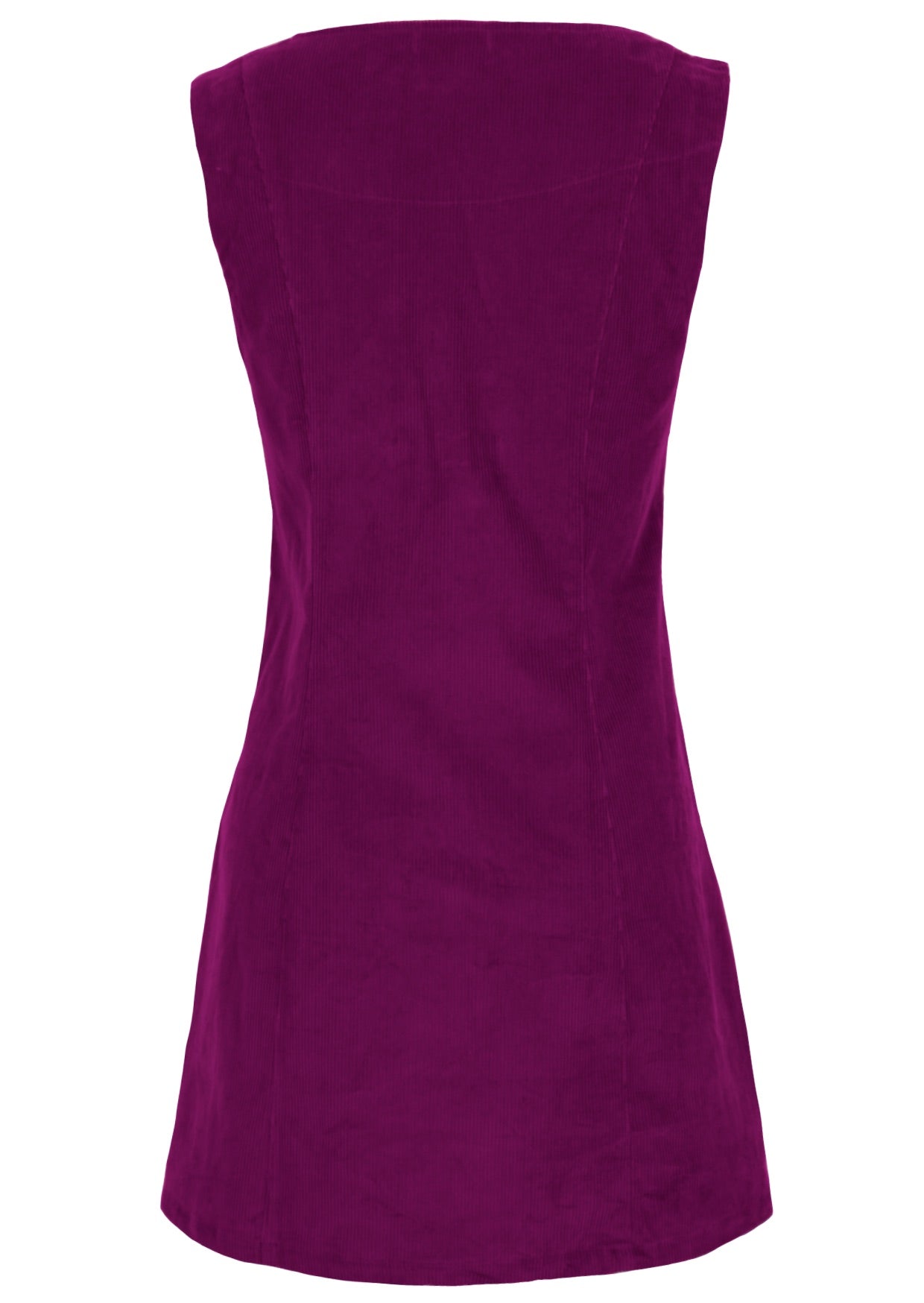 Back mannequin photo of cotton corduroy sleeveless tunic in plum purple colour