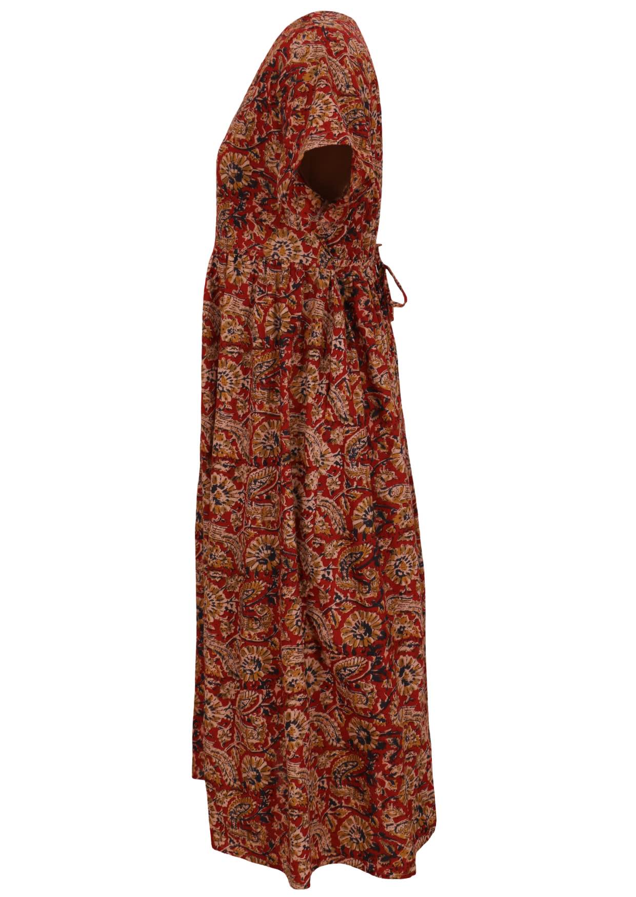 100% cotton dress in Indian floral print with hidden pockets and V-neckline