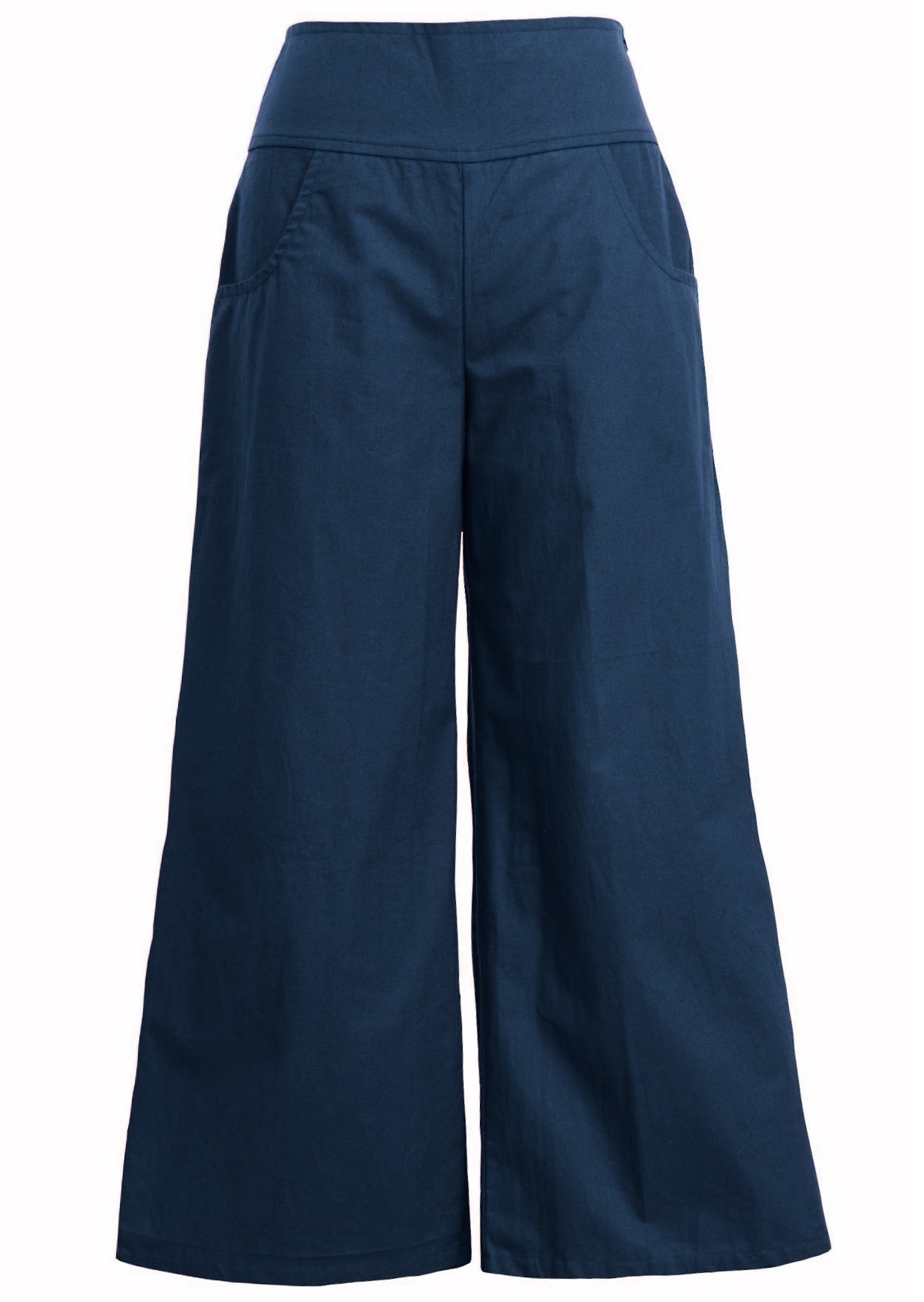 Women's 100% cotton wide leg pant deep sea blue