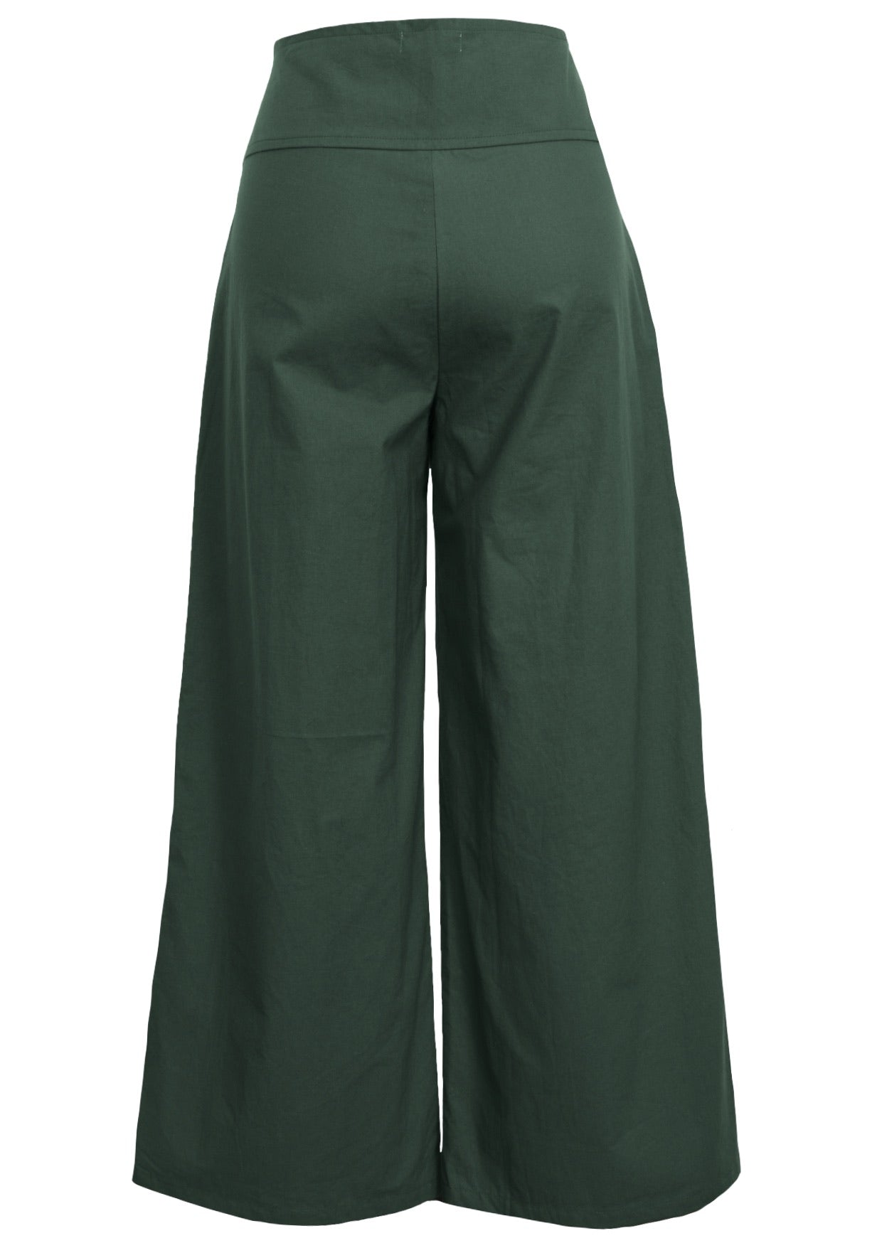 Green wide-leg full length pants with a wide waistband