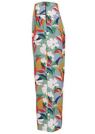 Side view of women's 100% cotton wide leg pant in floral print with pockets