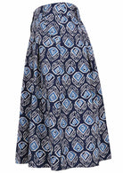 Knee length button cotton skirt with box pleats, pockets and belt loops