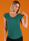 Simple Top V-neck Jade Green cap sleeve stretch rayon jersey top | Karma East Australia