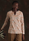 Model in cream floral Sophia Blouse in Liberty print