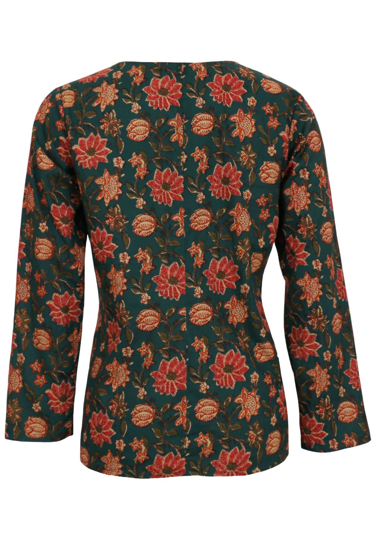 Lightweight floral printed cotton top with long sleeves.