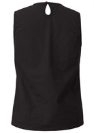Sleeveless cotton top in plain black with piping details and keyhole button at back of the neck