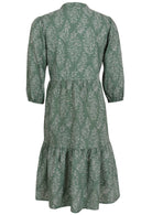 Loose fit cotton midi dress with mandarin collar, 3/4 sleeves and pockets.
