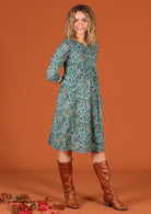 100% cotton sage green floral print dress