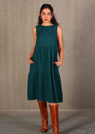 Double cotton sleeveless dress is great for warm days and can be layered in the cool