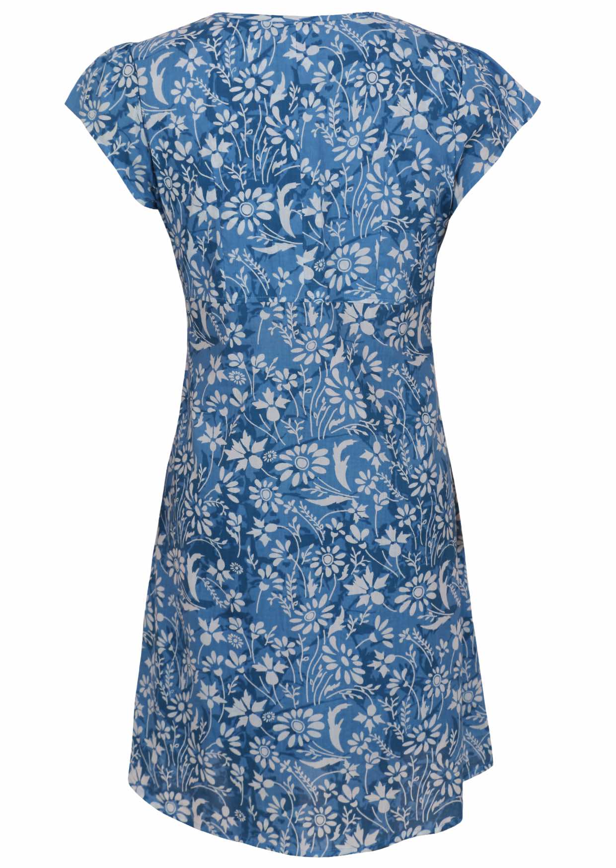 Blue cotton floral print knee length dress