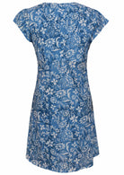 Blue cotton floral print knee length dress
