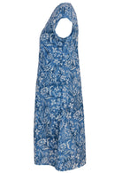 Blue floral print cotton dress with cap sleeves
