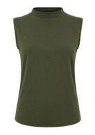 Olive green mock turtleneck sleeveless soft stretch rayon top