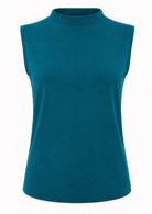 Teal mock turtleneck sleeveless soft stretch rayon top
