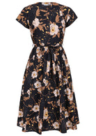 50's style cotton button through midi length dress with a waist tie