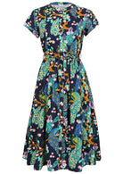 50's style cotton button through midi length dress with a waist tie