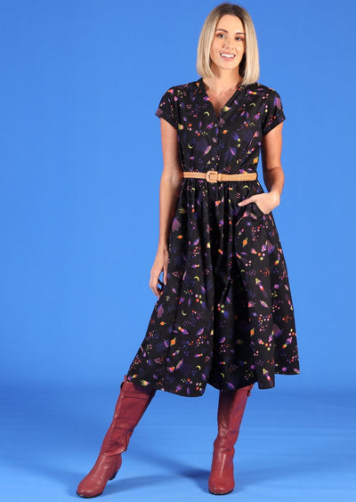 50's style cotton dress space theme print