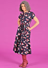 retro cotton pelican print dress with pockets