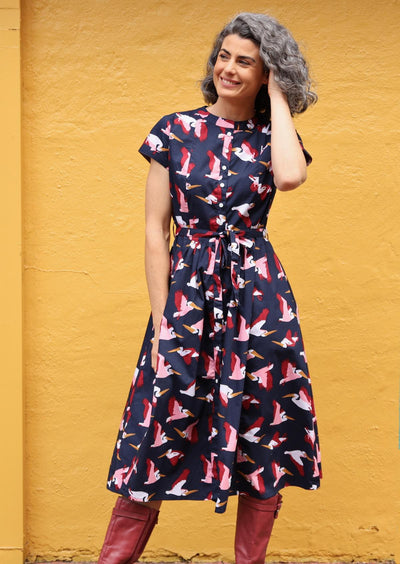 50's style cotton button through front dress