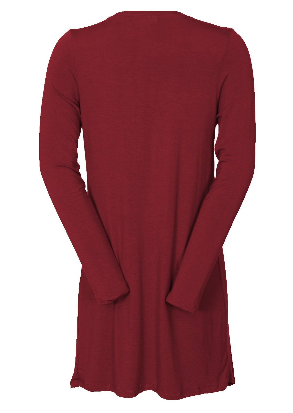 back view long cardigan maroon red