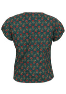 Back view of green based floral print 100% cotton top 