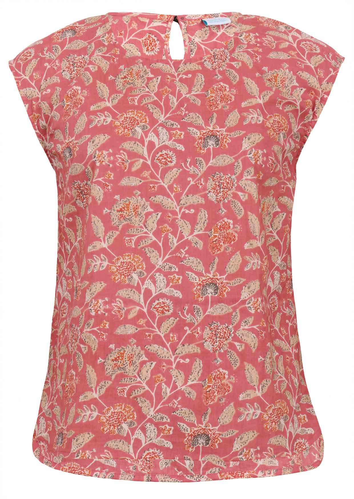 Cotton sleeveless top with a muted floral print with a dusky pink base