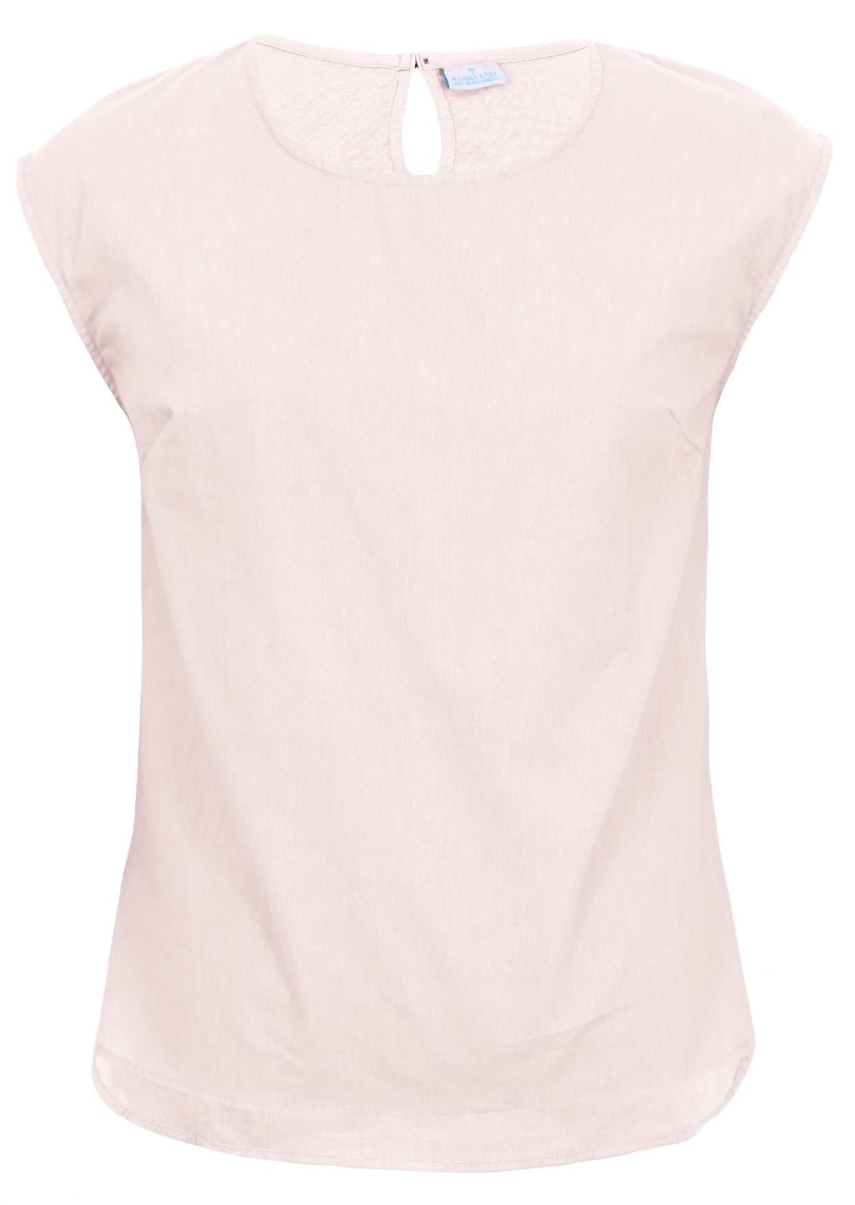 White cotton sleeveless top with round neckline and bust darts