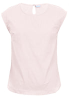 White cotton sleeveless top with round neckline and bust darts