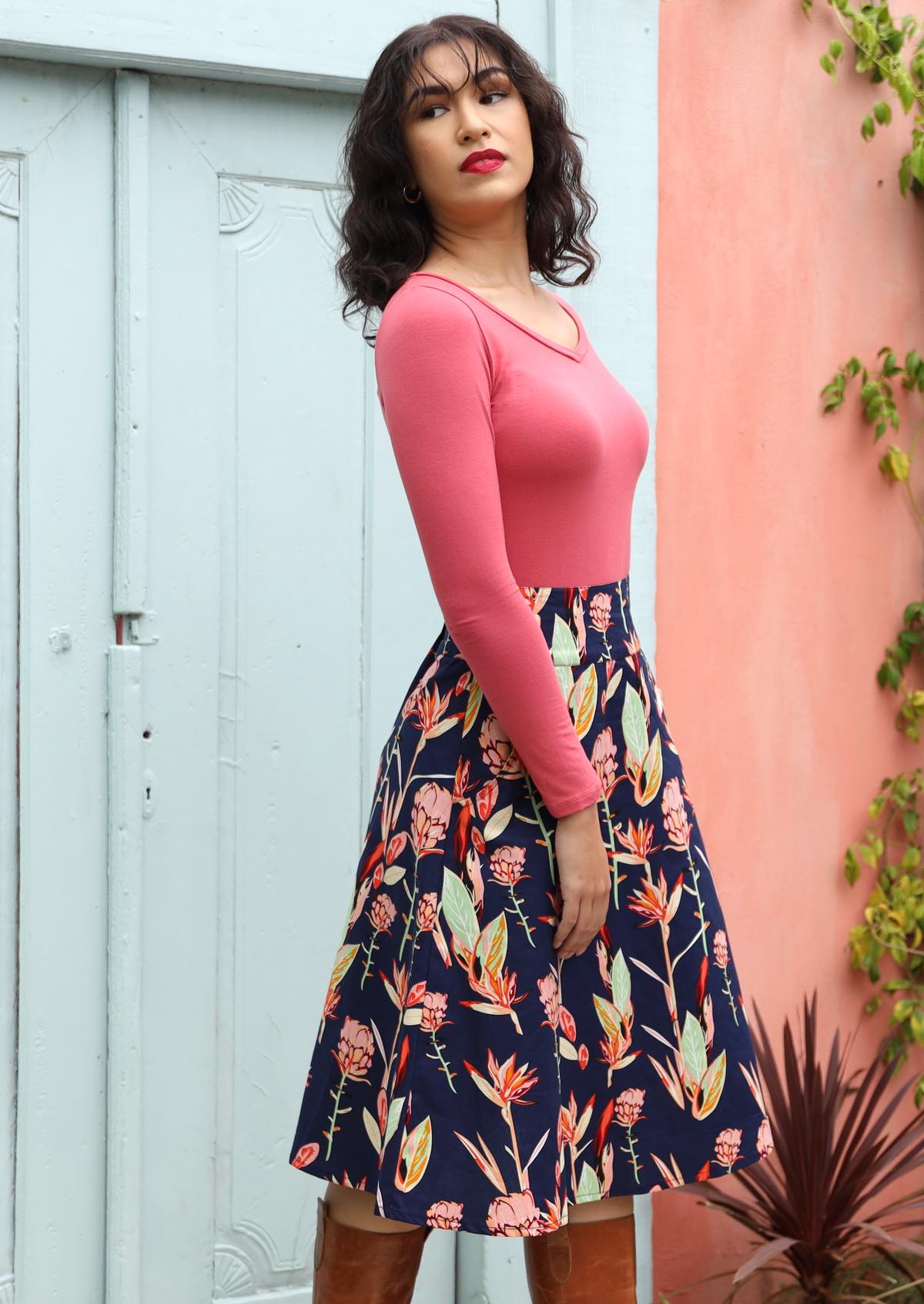 Bird of Paradise floral print 100% cotton skirt with A line cut 