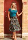 Model wears generous A-line cotton skirt