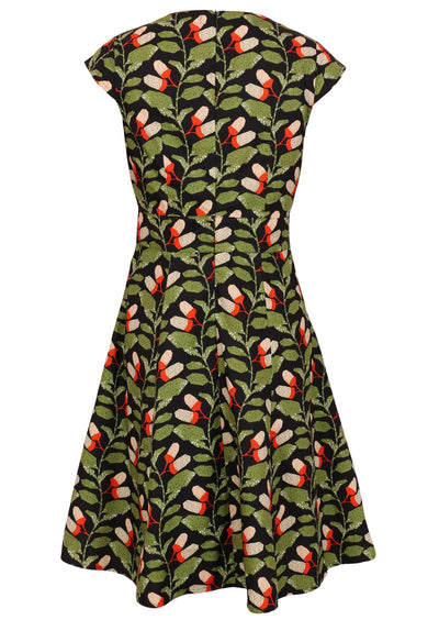 Green and black print cotton Alice Dress Oak mannequin back pic