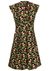 Billie Dress Oak green and black print cotton front mannequin pic