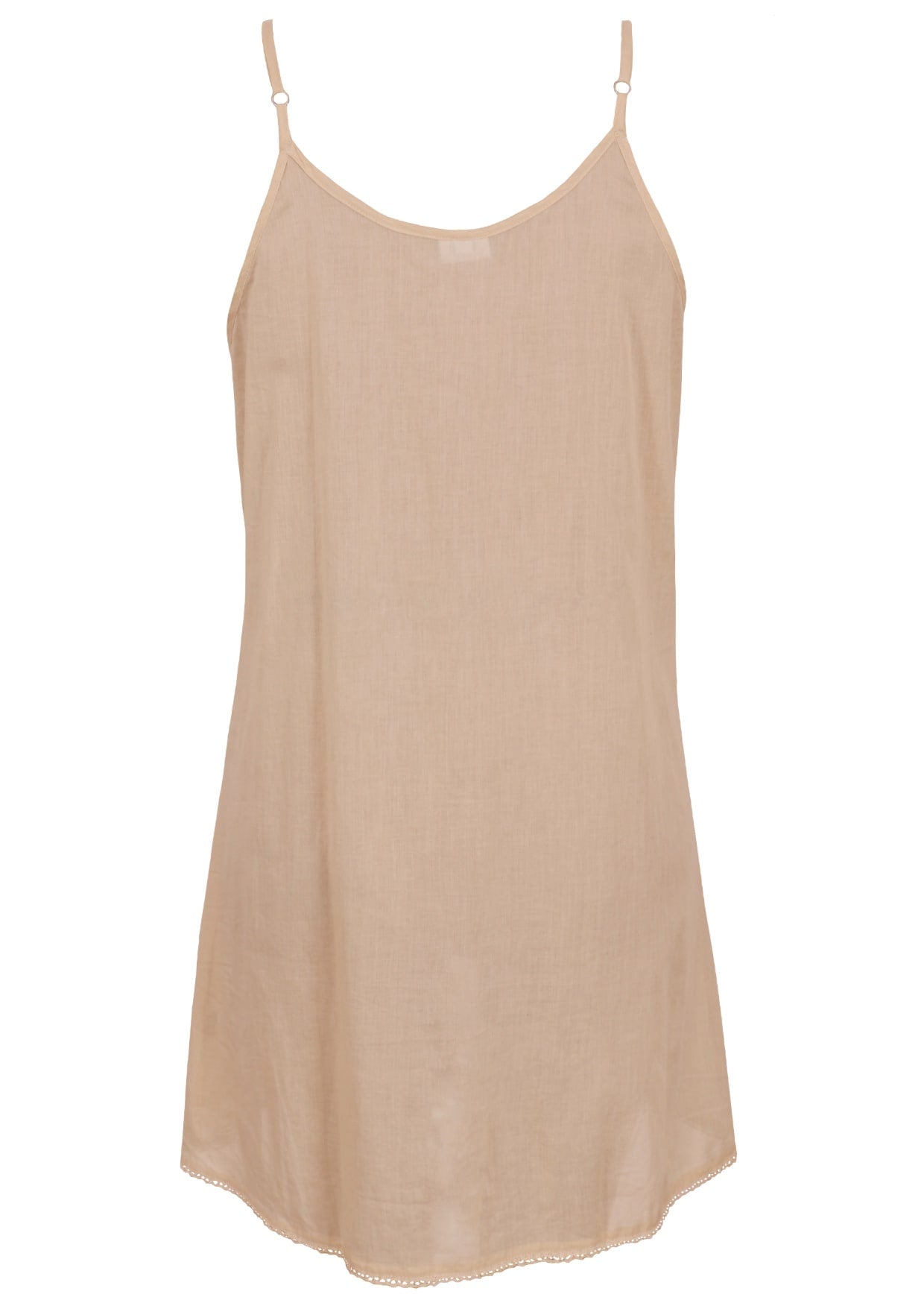 Nude cotton slip with adjustable spaghetti straps, back view