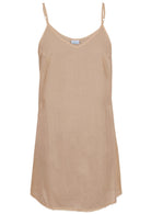Beige cotton slip v neck with adjustable straps and V-neck, front view