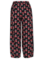 100% cotton boho style wide leg pants with high elasticated waist and pleated ankles.