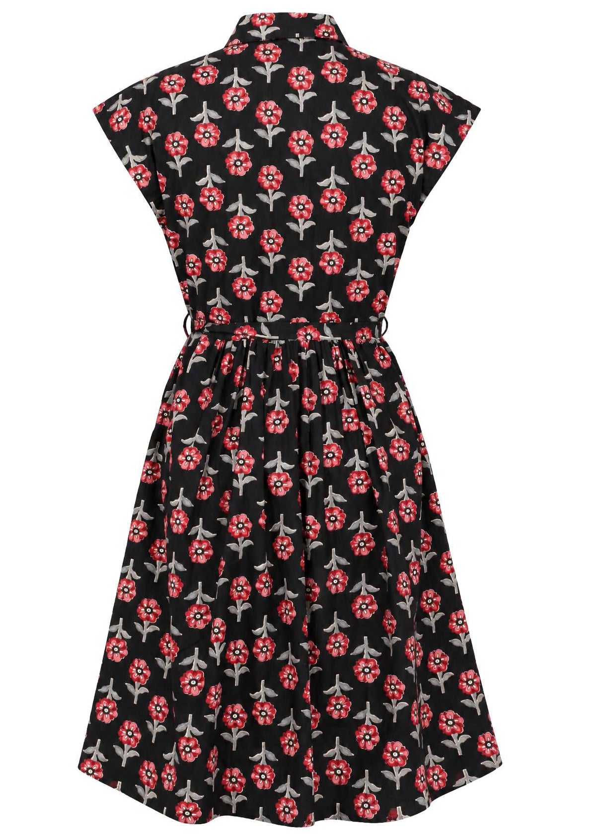 Back view cotton Ursula Dress in Folklore print on mannequin