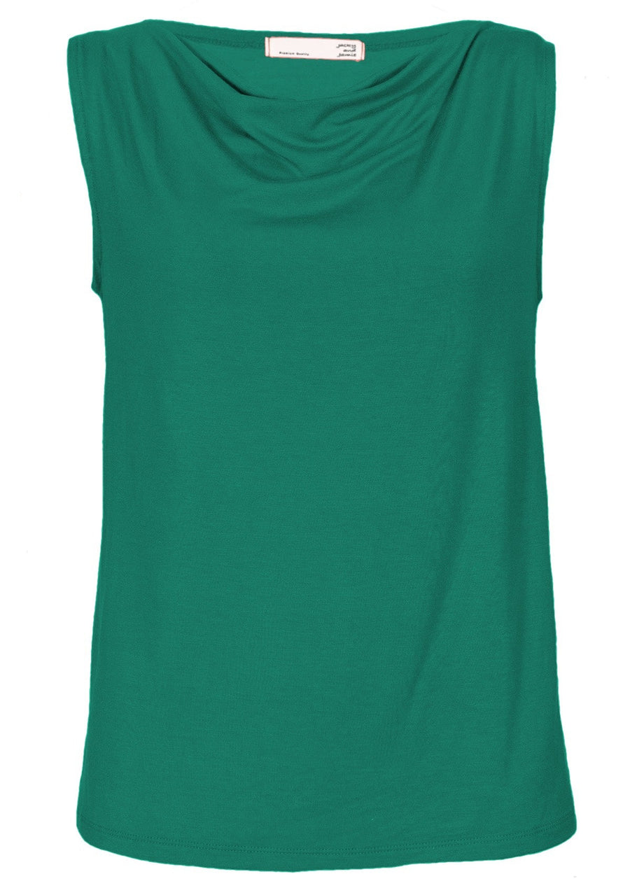 Cowl Neck Singlet Top sleeveless cowl neck fitted soft stretch rayon jade green | Karma East