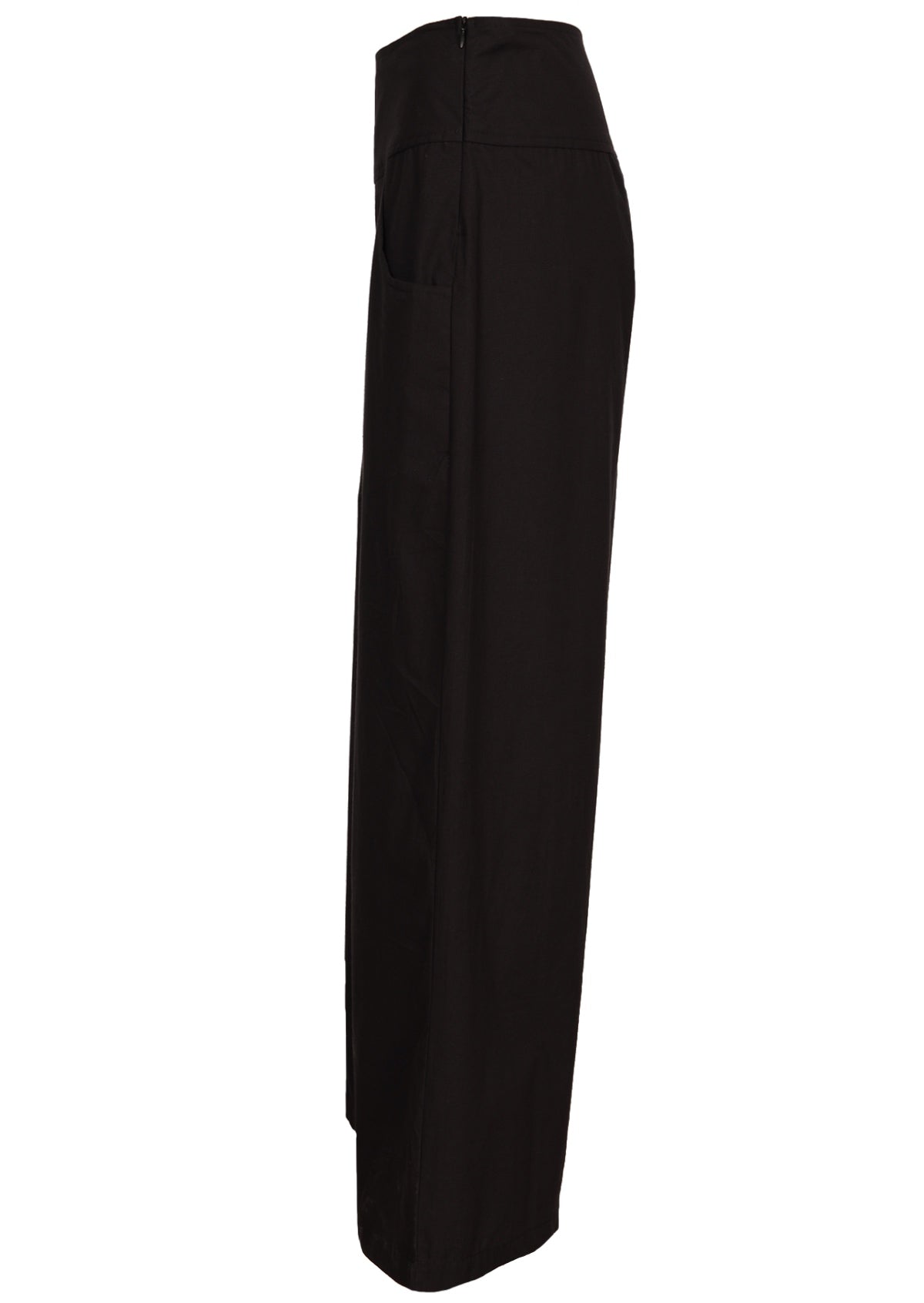side view black cotton pant side zipper